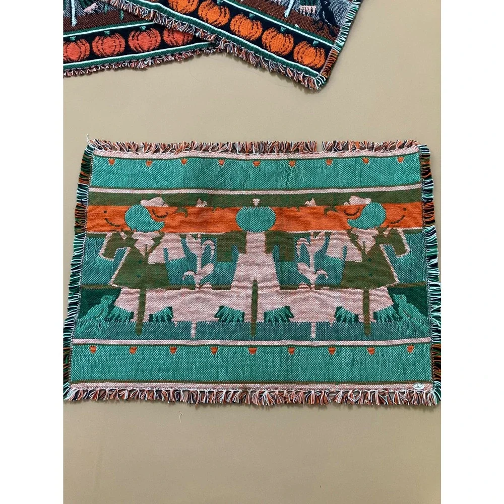 Halloween Placemats Set of 5 Pumpkin Scarecrow Fall Decor Woven Tapestry Holiday